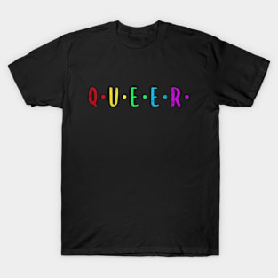 Distressed QUEER Gay Pride Rainbow Design T-Shirt